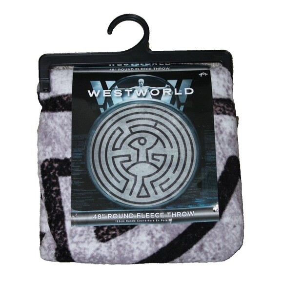 Westworld Official Just Funky Round Maze Fleece Throw Blanket Black Gray 48 In - Picture 6 of 6